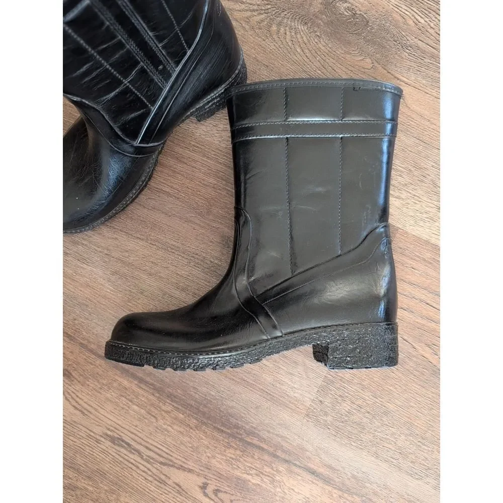 Waterproof Rainboots Vintage Mens 8 Womens 9.5 USA Rubber Wellies Boots Black